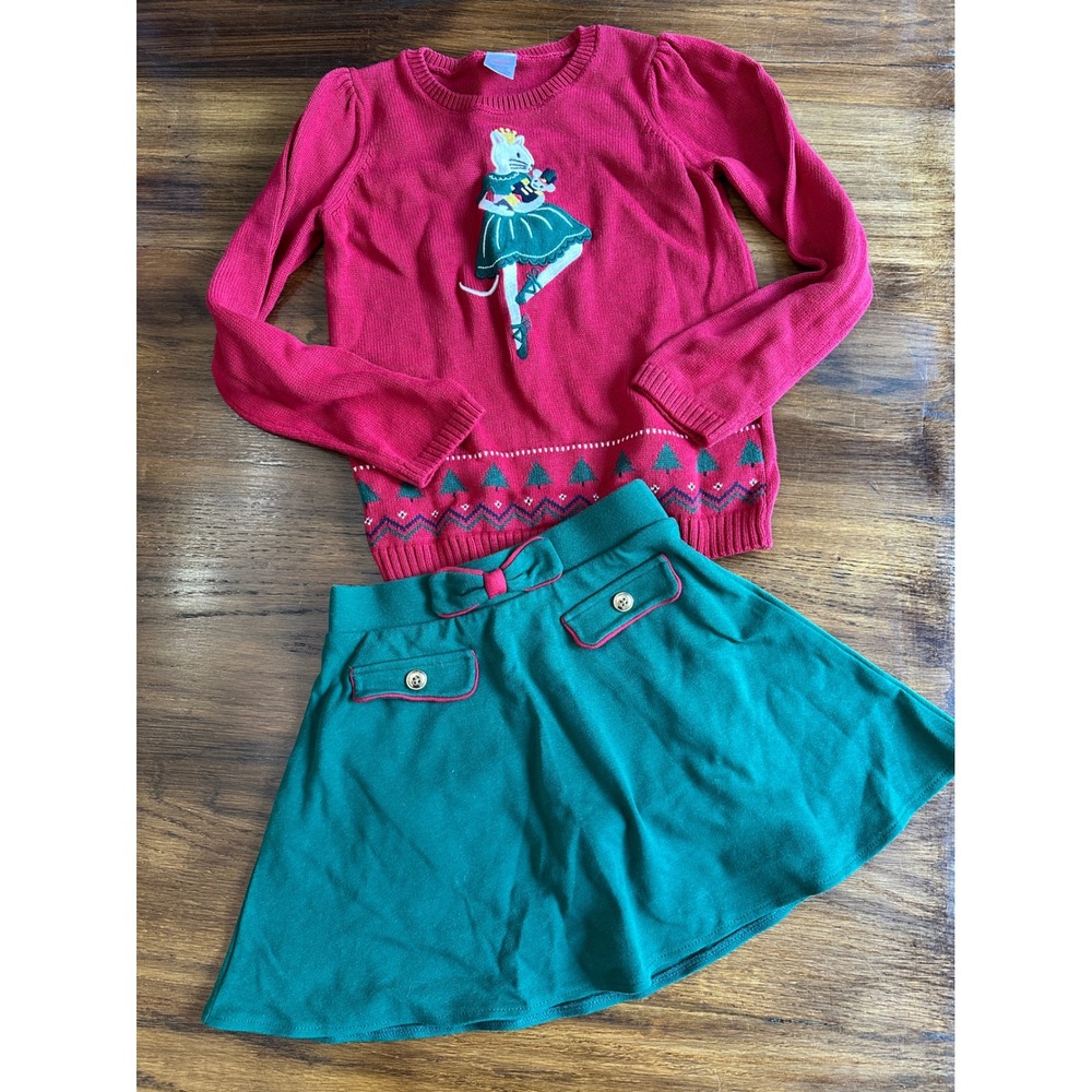 Gymboree Girls Red Nutcracker Mouse Sweater & Green Skort Set Size 8 Holiday